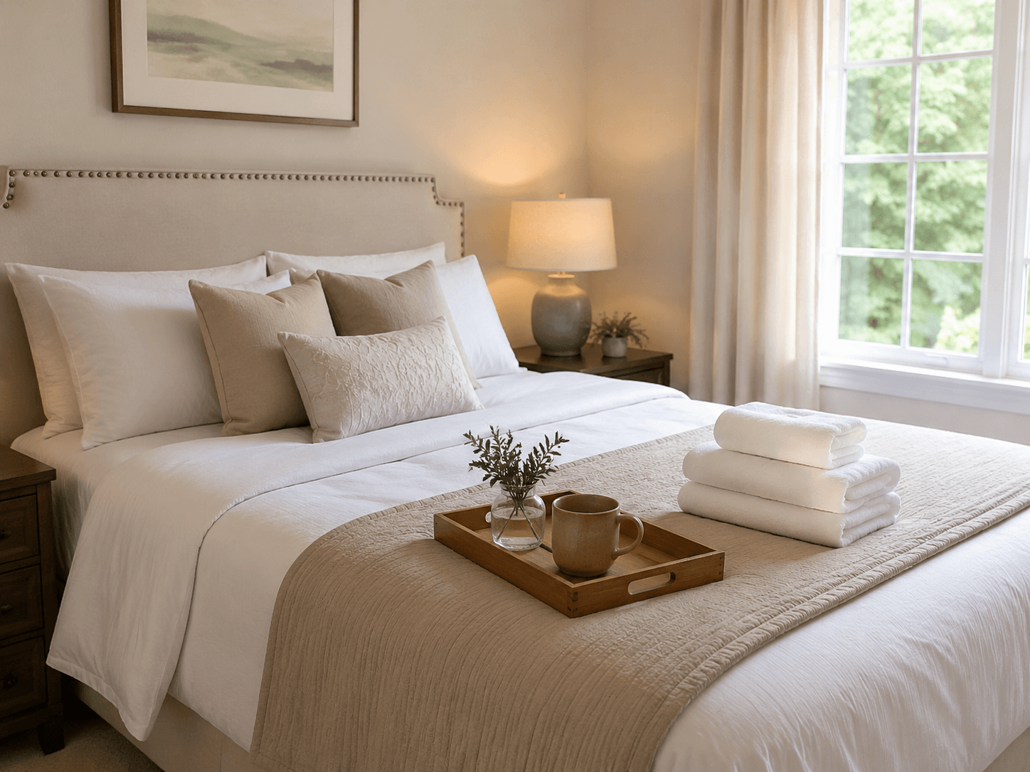 Guest-ready room prepared with a move-in kit